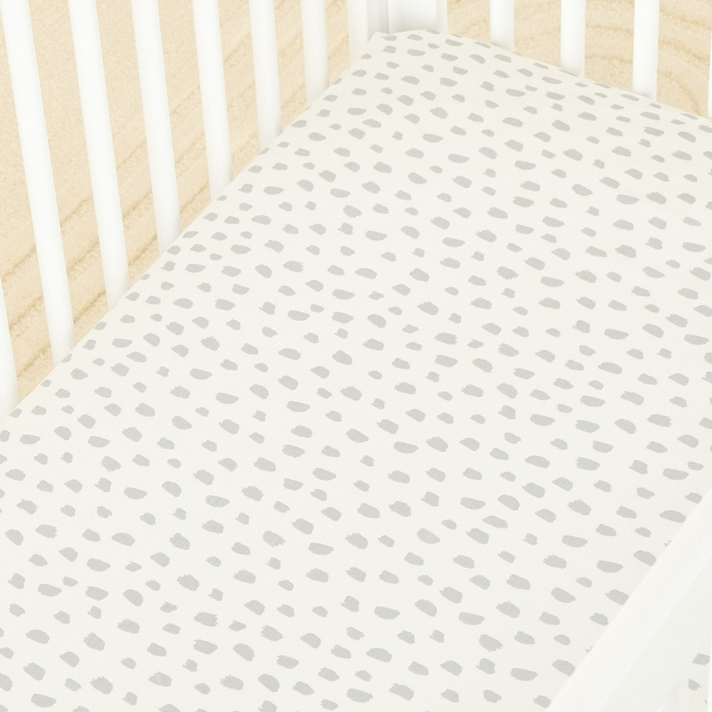 Pottery Barn Kids Grey Brushstroke Dot Crib Sheet